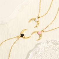 Simple Style Moon Copper Enamel Plating Inlay Zircon 18k Gold Plated Pendant Necklace main image 3