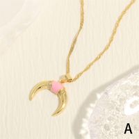 Simple Style Moon Copper Enamel Plating Inlay Zircon 18k Gold Plated Pendant Necklace sku image 1