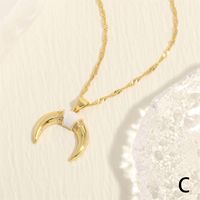 Simple Style Moon Copper Enamel Plating Inlay Zircon 18k Gold Plated Pendant Necklace sku image 3