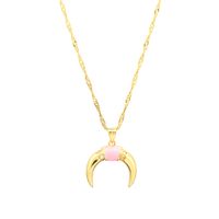 Simple Style Moon Copper Enamel Plating Inlay Zircon 18k Gold Plated Pendant Necklace main image 8