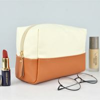 Elegant Color Block Pu Leather Canvas Square Makeup Bags main image 4