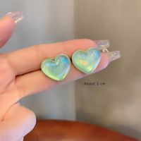 1 Pair Cute Simple Style Heart Shape Inlay Copper Alloy Acrylic Ear Studs sku image 1