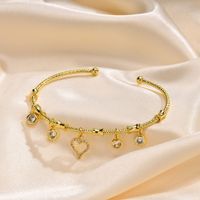Copper Gold Plated Simple Style Roman Style Plating Heart Shape Diamond Bracelets main image 5
