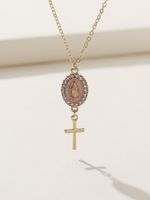 Classical Retro Virgin Mary Oval Artificial Rhinestones Alloy Wholesale Pendant Necklace main image 5