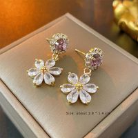 1 Pair Simple Style Shiny Flower Plating Inlay Copper Artificial Crystal 14k Gold Plated Drop Earrings sku image 1