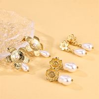 1 Pair Ig Style Sweet Flower Plating Stainless Steel Imitation Pearl 18k Gold Plated Drop Earrings main image 1