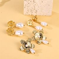 1 Pair Ig Style Sweet Flower Plating Stainless Steel Imitation Pearl 18k Gold Plated Drop Earrings main image 3