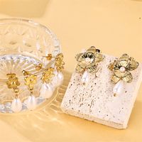 1 Pair Ig Style Sweet Flower Plating Stainless Steel Imitation Pearl 18k Gold Plated Drop Earrings main image 4