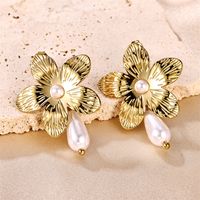 1 Pair Ig Style Sweet Flower Plating Stainless Steel Imitation Pearl 18k Gold Plated Drop Earrings main image 6