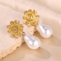 1 Pair Ig Style Sweet Flower Plating Stainless Steel Imitation Pearl 18k Gold Plated Drop Earrings main image 7