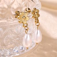 1 Pair Ig Style Sweet Flower Plating Stainless Steel Imitation Pearl 18k Gold Plated Drop Earrings main image 8