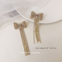 1 Pair Glam Exaggerated Tassel Bow Knot Plating Inlay Copper Alloy Artificial Rhinestones 14k Gold Plated Drop Earrings sku image 1