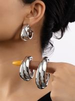 3 Pairs Vintage Style Solid Color Iron White Gold Plated Hoop Earrings main image 1