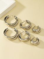 3 Pairs Vintage Style Solid Color Iron White Gold Plated Hoop Earrings main image 3