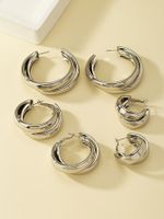 3 Pairs Vintage Style Solid Color Iron White Gold Plated Hoop Earrings main image 4