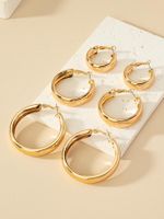 3 Pairs Vintage Style Solid Color Iron Gold Plated Hoop Earrings main image 4