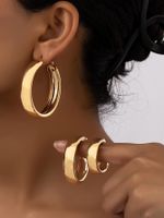 3 Pairs Vintage Style Solid Color Iron Gold Plated Hoop Earrings main image 3