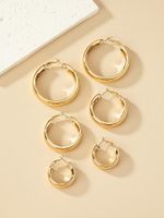 3 Pairs Vintage Style Solid Color Iron Gold Plated Hoop Earrings main image 5