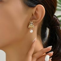 1 Pair Simple Style Insect Bow Knot Pearl Inlay Alloy Zinc Rhinestones Drop Earrings Ear Studs main image 4