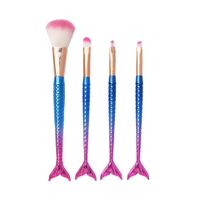 Glam Multicolor Artificial Fiber Aluminum Mermaid Handle Makeup Brushes 4 Pieces Set main image 4