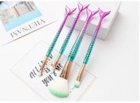 Glam Multicolor Artificial Fiber Aluminum Mermaid Handle Makeup Brushes 4 Pieces Set sku image 3
