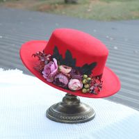 Women's Elegant Retro Solid Color Flowers Wide Eaves Fedora Hat sku image 1