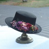 Women's Elegant Retro Solid Color Flowers Wide Eaves Fedora Hat sku image 3