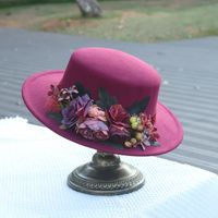 Women's Elegant Retro Solid Color Flowers Wide Eaves Fedora Hat sku image 4