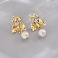 1 Pair Simple Style Insect Bow Knot Pearl Inlay Alloy Zinc Rhinestones Drop Earrings Ear Studs sku image 2