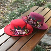 Women's Elegant Retro Solid Color Flowers Wide Eaves Fedora Hat main image 2