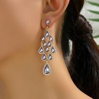 1 Paire Glamour Style Vintage Brillant Les Gouttelettes D'eau Incruster Alliage Zinc Strass Boucles D'oreilles main image 5