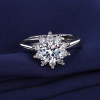 Elegant Classic Style Flower Sterling Silver Gra Plating Inlay Moissanite 18k Gold Plated Rings main image 4