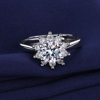 Elegante Estilo Clásico Flor Plata Esterlina Gra Enchapado Embutido Moissanita Chapado En Oro De 18 Quilates. Anillos main image 4