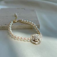 Simple Style Classic Style Flower Artificial Pearl Alloy Beaded Women's Bracelets Necklace sku image 3