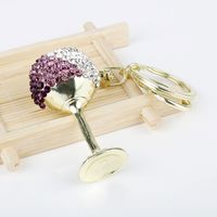 Elegant Lady Wine Glass Alloy Diamond Women's Bag Pendant Keychain sku image 2