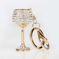 Elegant Lady Wine Glass Alloy Diamond Women's Bag Pendant Keychain sku image 3