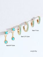 3 Pairs Vintage Style Geometric Color Block Plating Inlay Copper Turquoise Glass Hoop Earrings main image 2