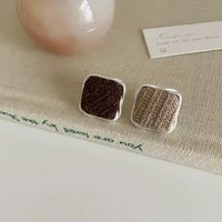 1 Pair Vintage Style Square Plating Linen Knit Silver Plated Ear Studs main image 4