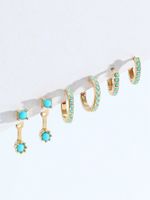 3 Pairs Vintage Style Geometric Color Block Plating Inlay Copper Turquoise Glass Hoop Earrings main image 6