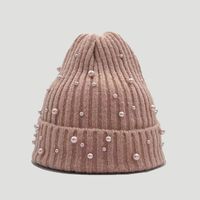 Women's Sweet Simple Style Solid Color Pearl Eaveless Wool Cap main image 4