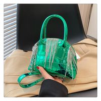 Women's Pu Leather Solid Color Streetwear Rhinestone Tassel Shell Zipper Dome Bag sku image 5