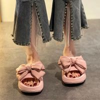 Women's Casual Solid Color Bowknot Open Toe Slides Slippers sku image 1