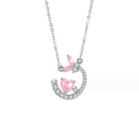 Elegant Lady Commute Heart Shape Sterling Silver Inlay Zircon White Gold Plated Pendant Necklace sku image 11