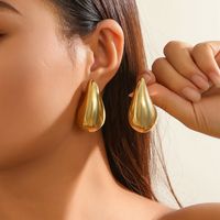 1 Pair Vintage Style Water Droplets Solid Color Plating Copper Gold Plated Ear Studs main image 3
