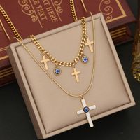 Stainless Steel 18K Gold Plated Elegant Streetwear Plating Cross Eye Zircon Bracelets Earrings Necklace sku image 3