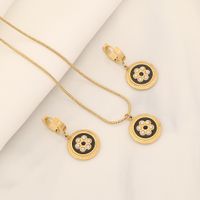 Stainless Steel 18K Gold Plated Retro Commute Enamel Inlay Round Artificial Pearls Earrings Necklace main image 4