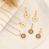 Stainless Steel 18K Gold Plated Retro Commute Enamel Inlay Round Artificial Pearls Earrings Necklace main image 1