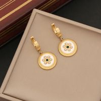 Stainless Steel 18K Gold Plated Retro Commute Enamel Inlay Round Artificial Pearls Earrings Necklace main image 7