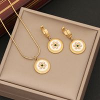 Stainless Steel 18K Gold Plated Retro Commute Enamel Inlay Round Artificial Pearls Earrings Necklace sku image 1