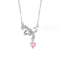 Elegant Lady Commute Heart Shape Sterling Silver Inlay Zircon White Gold Plated Pendant Necklace sku image 12